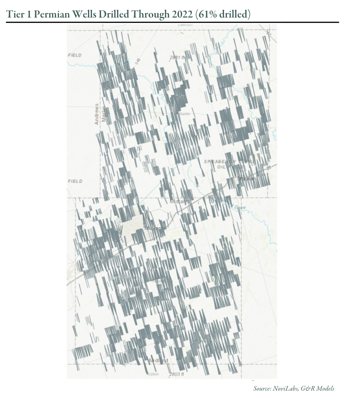 Tier 1 Permian Wells Drilled through 2022 (61% drilled)