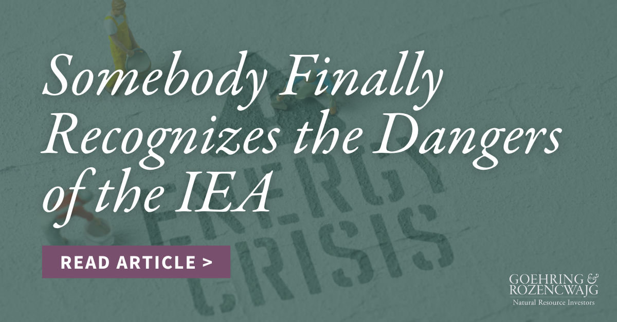 That Took Awhile - Somebody Finally Recognizes the Dangers of the IEA